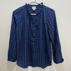 J.Crew Ruffle Collar Plaid Blouse Size XS